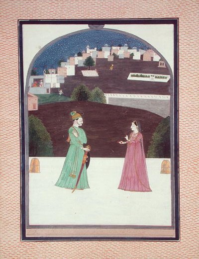 November: A Meeting, from the Baramasa, Pahari School, from Himachal Pradesh by Indian School